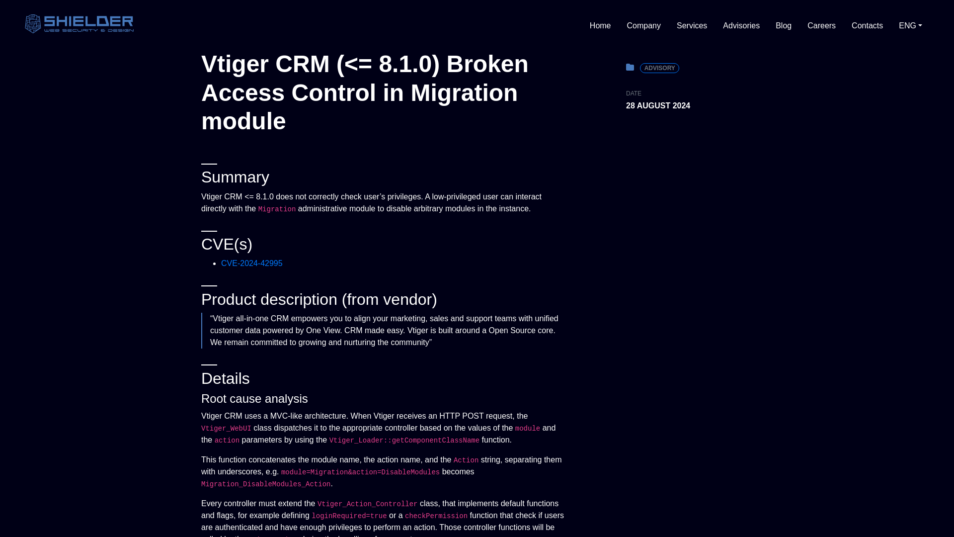 Shielder - Vtiger CRM (<= 8.1.0) Broken Access Control in Migration module