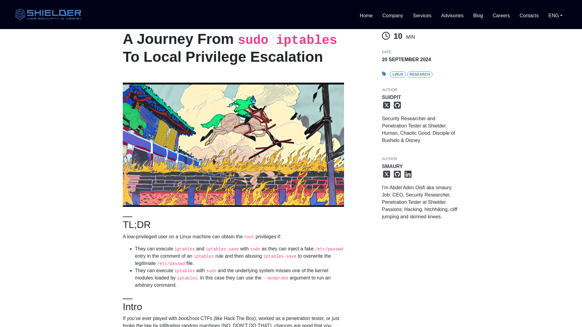 Shielder - A Journey From <code>sudo iptables</code> To Local Privilege Escalation