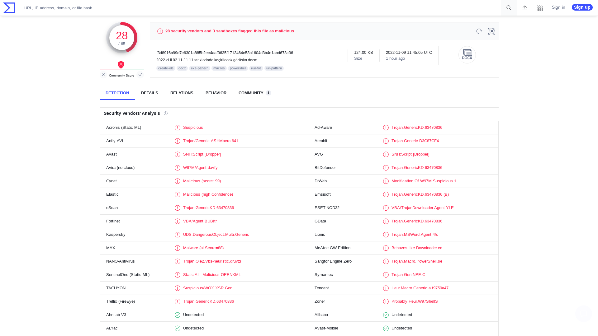 VirusTotal - File - f3d8916b99d7e6301a885b2ec4aaf9635f1713464c53b1604d3b4e1abd673c36