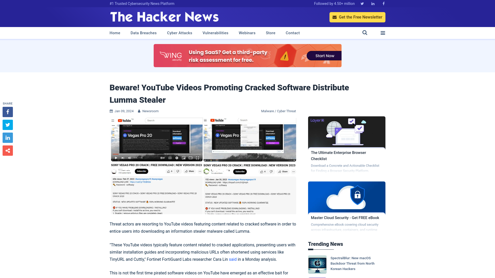 Beware! YouTube Videos Promoting Cracked Software Distribute Lumma Stealer