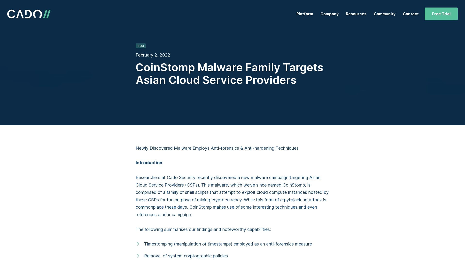 CoinStomp Malware Family Targets Asian Cloud Service Providers - Cado Security | Cloud Investigation