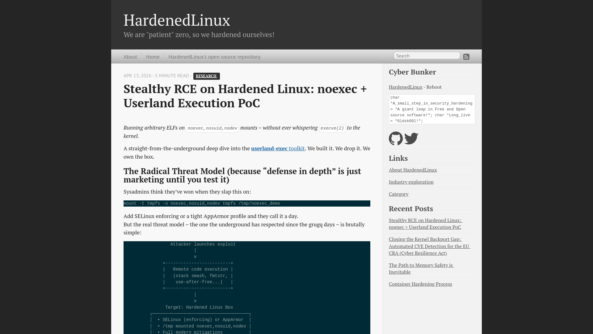 Stealthy RCE on Hardened Linux: noexec + Userland Execution PoC