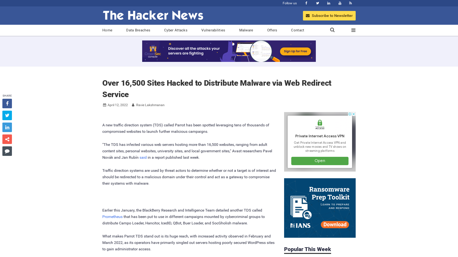 Over 16,500 Sites Hacked to Distribute Malware via Web Redirect Service