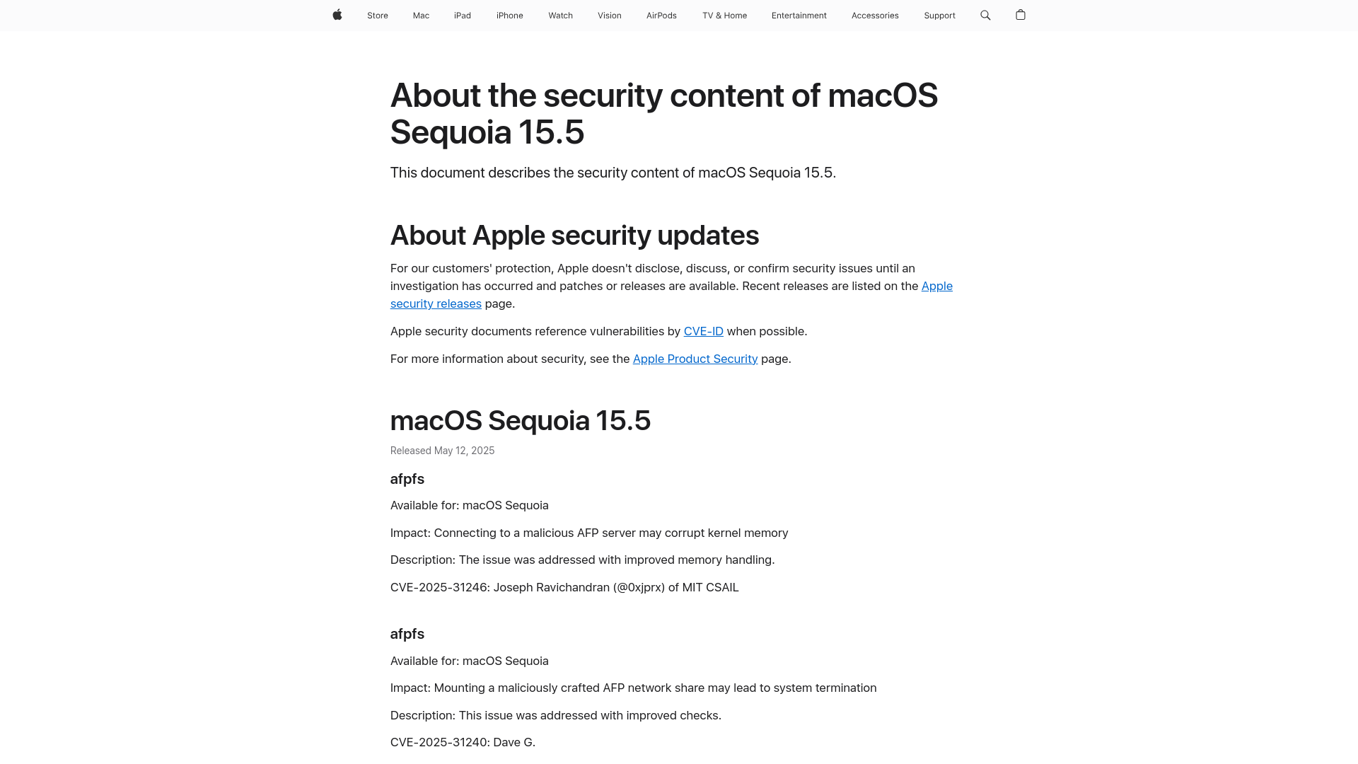 About the security content of macOS Sequoia 15.5 - Apple Support