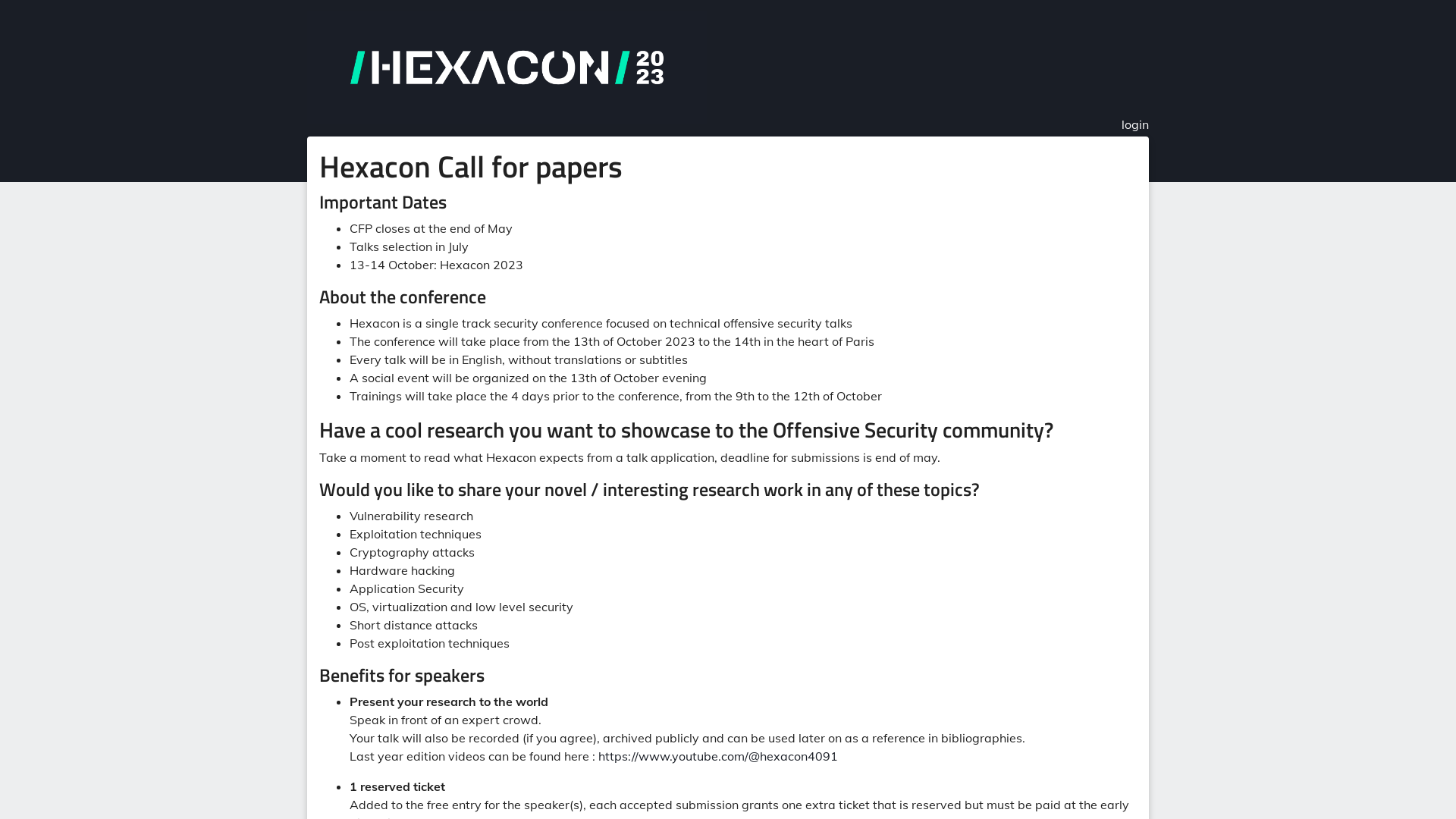 Hexacon23 :: pretalx