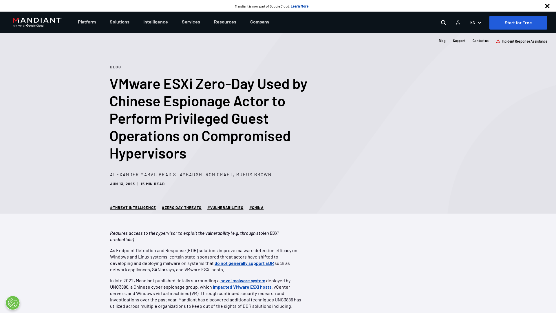 VMware ESXi Zero-Day Used by Chinese Espionage Actor to Perform Privileged Guest Operations on Compromised Hypervisors | Mandiant