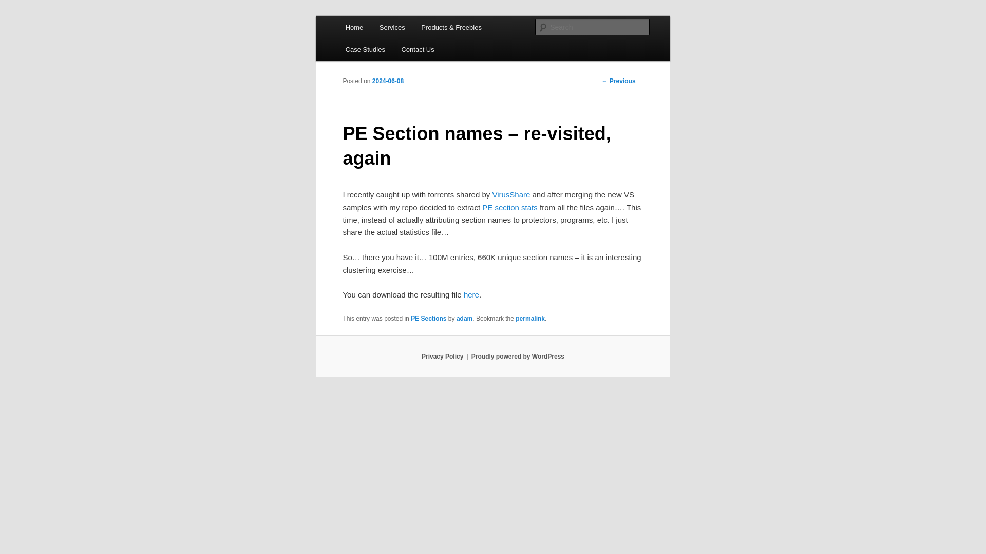 PE Section names – re-visited, again | Hexacorn