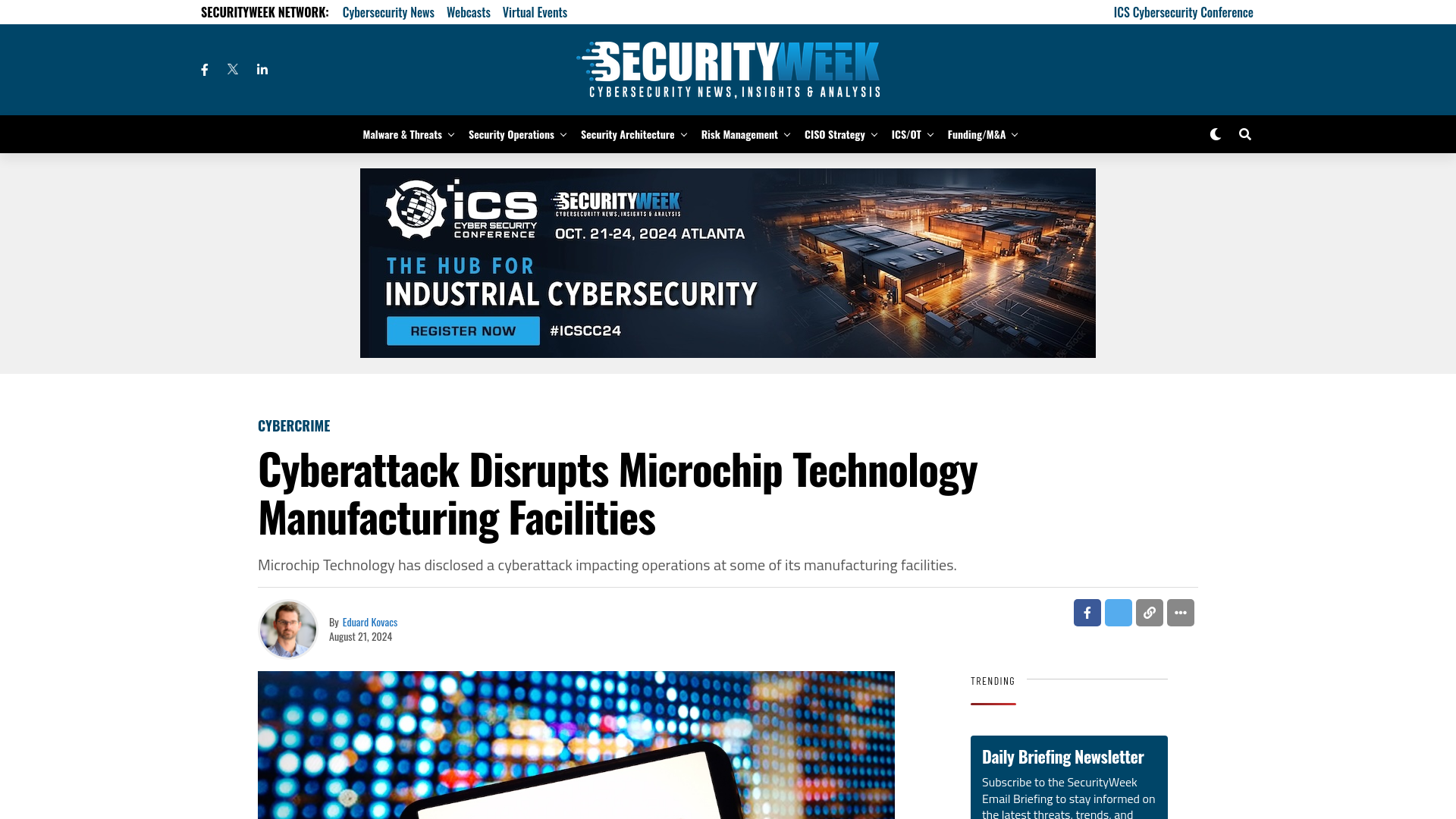 Cyberattack Disrupts Microchip Technology Manufacturing Facilities - SecurityWeek