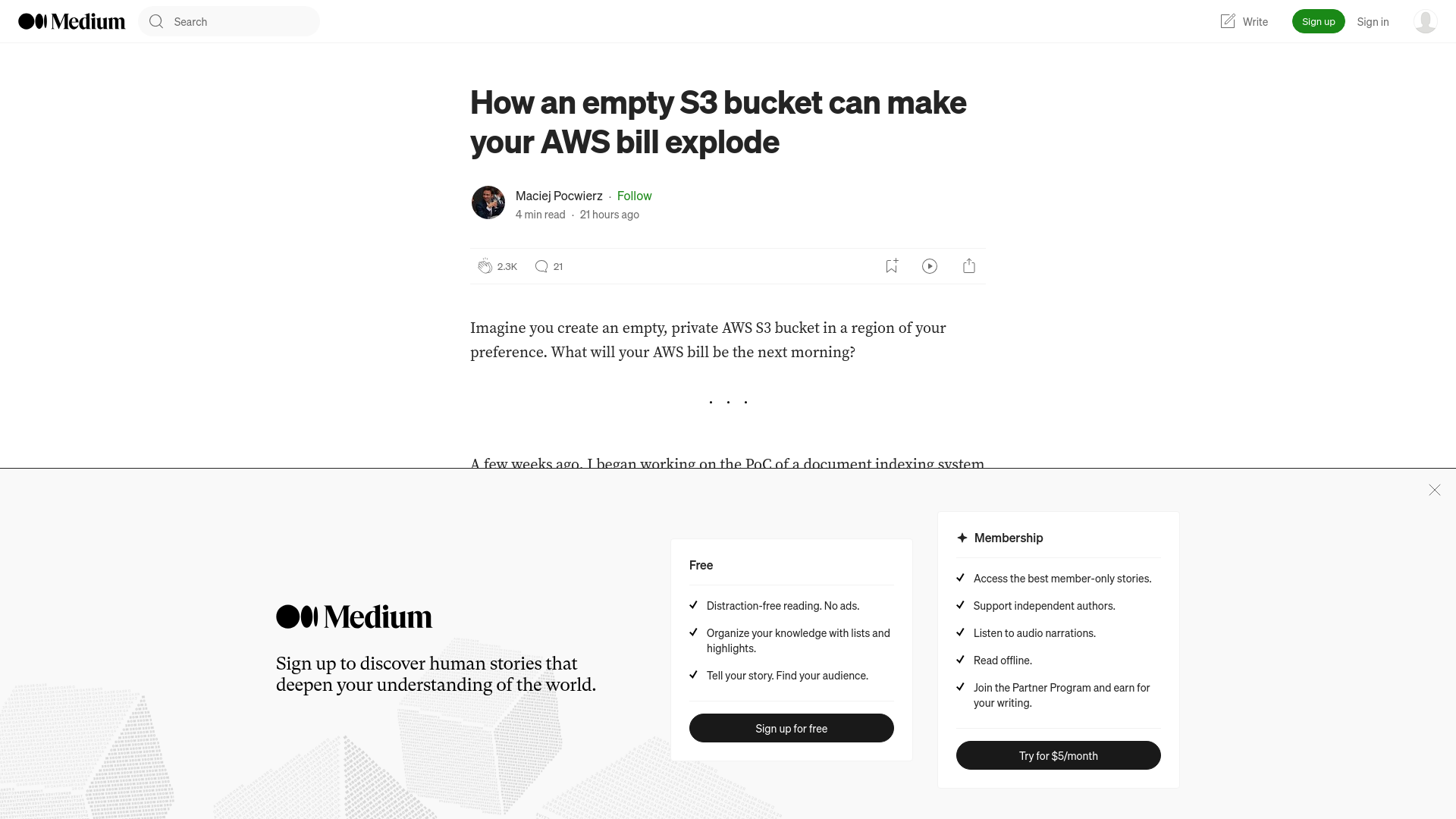 How an empty S3 bucket can make your AWS bill explode | by Maciej Pocwierz | Apr, 2024 | Medium