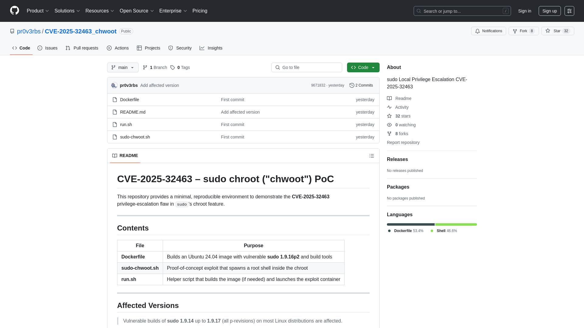 GitHub - pr0v3rbs/CVE-2025-32463_chwoot: sudo Local Privilege Escalation CVE-2025-32463