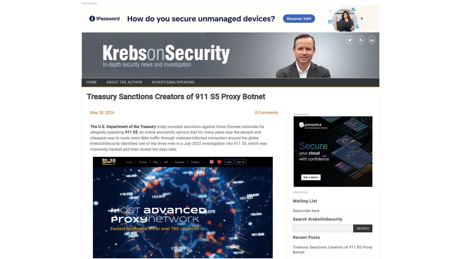 Treasury Sanctions Creators of 911 S5 Proxy Botnet – Krebs on Security