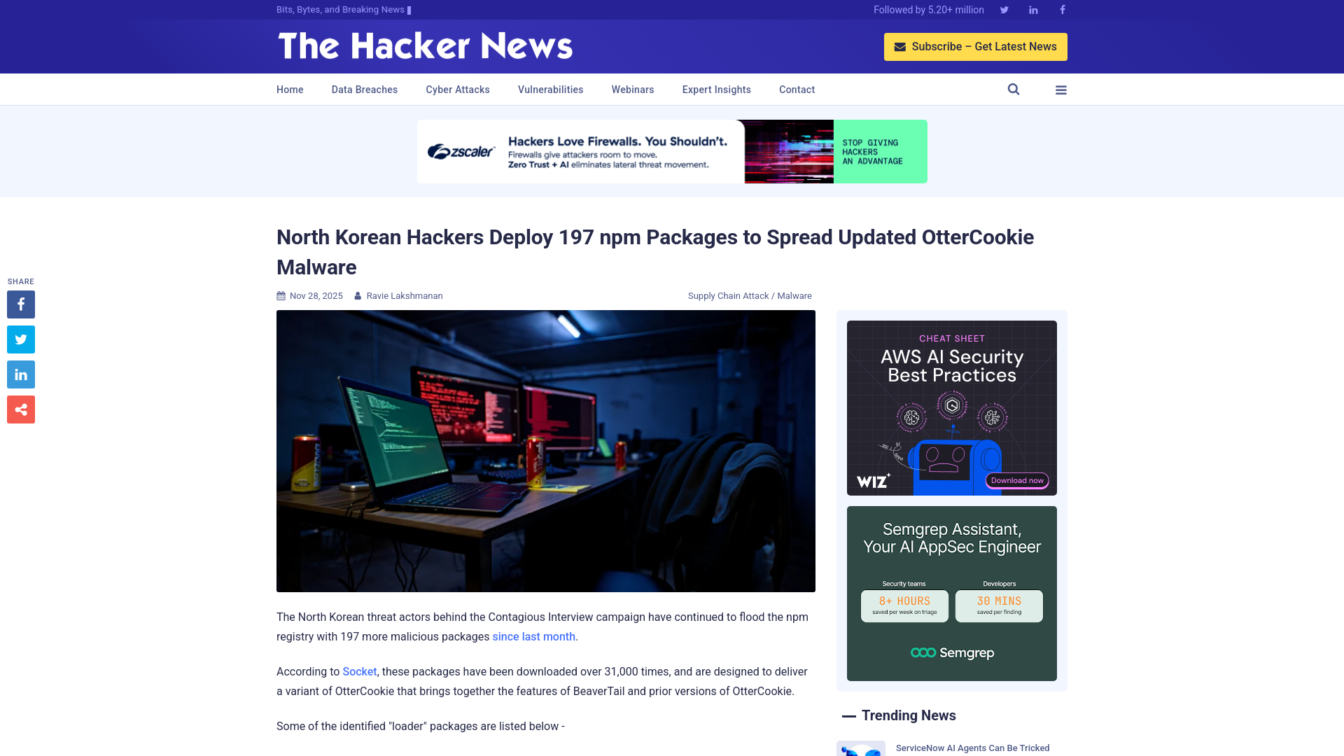 North Korean Hackers Deploy 197 npm Packages to Spread Updated OtterCookie Malware