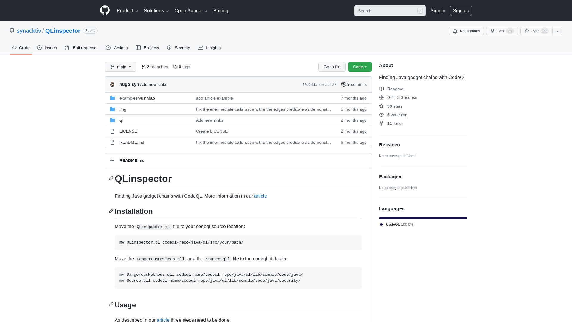 GitHub - synacktiv/QLinspector: Finding Java gadget chains with CodeQL