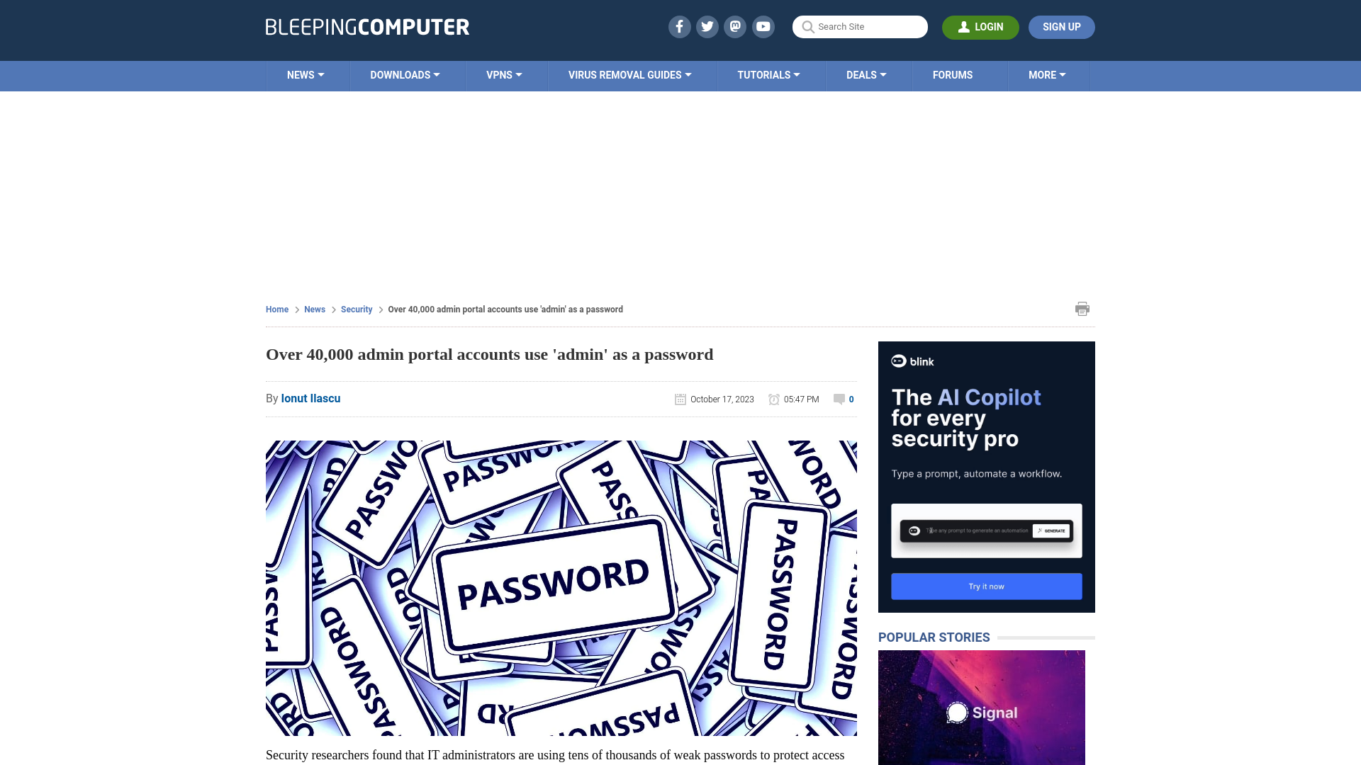 Over 40,000 admin portal accounts use 'admin' as a password