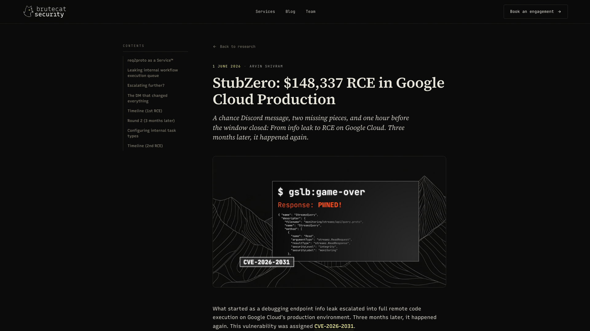 StubZero: $148,337 RCE in Google Cloud Production · Brutecat