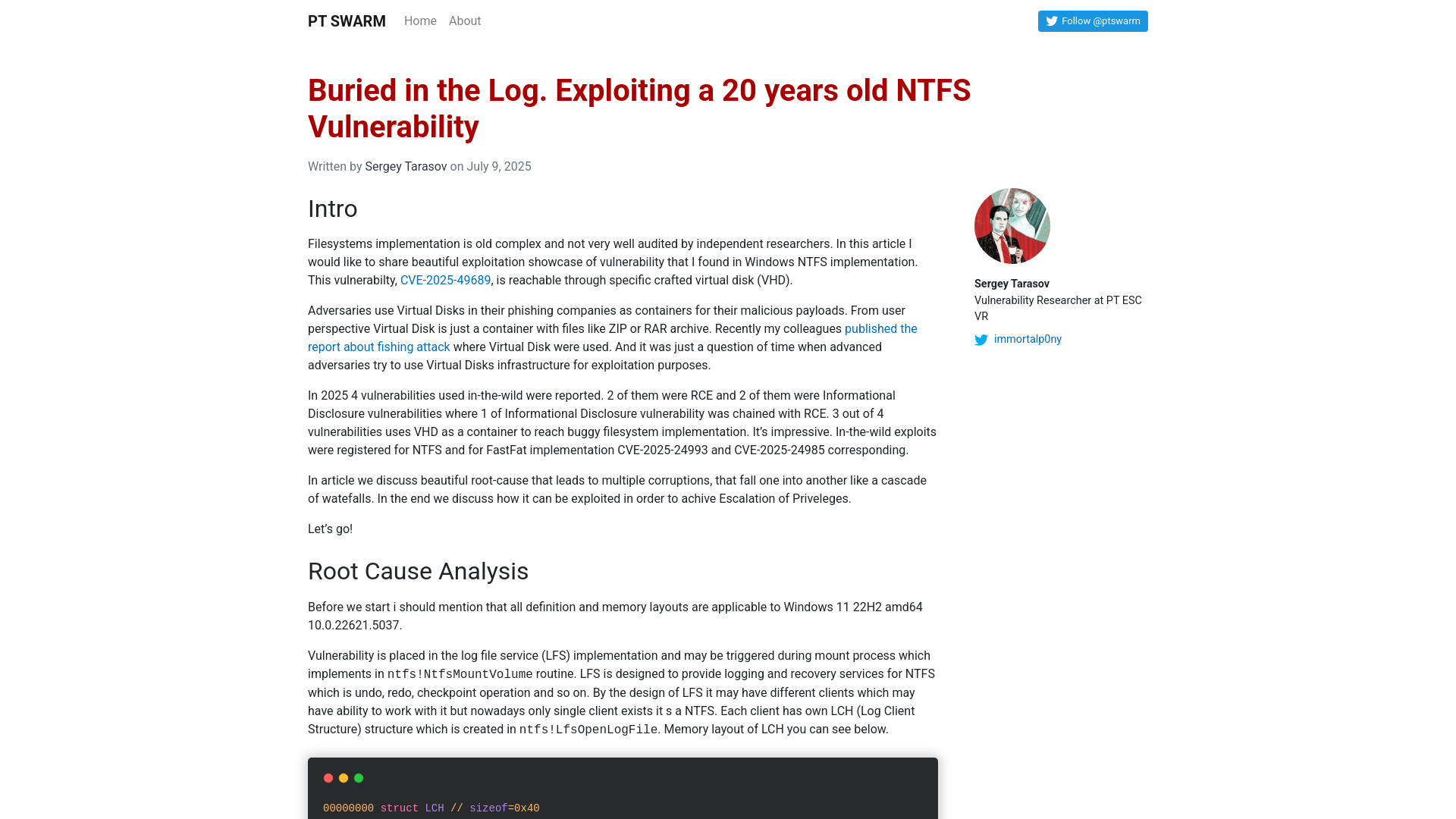 Buried in the Log. Exploiting a 20 years old NTFS Vulnerability – PT SWARM