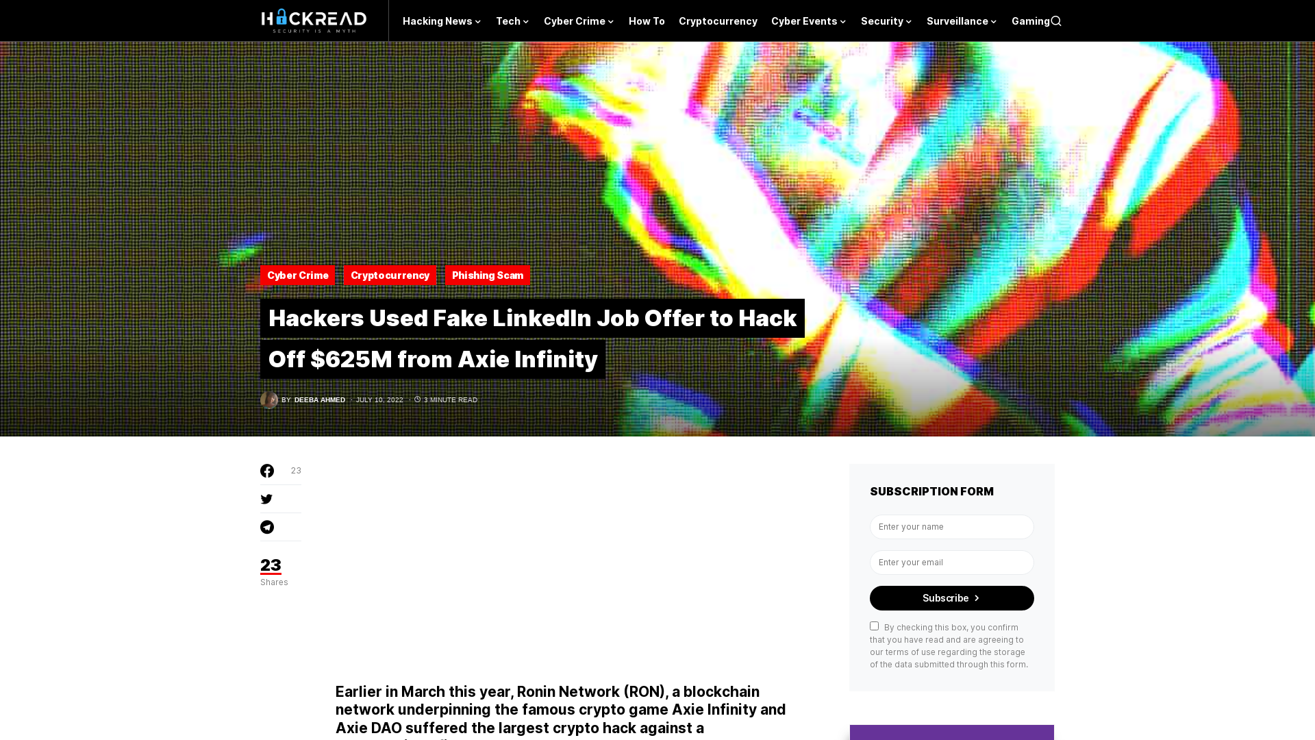 Hackers Used Fake LinkedIn Job Listing to Steal $625 Million from Axie Infinity