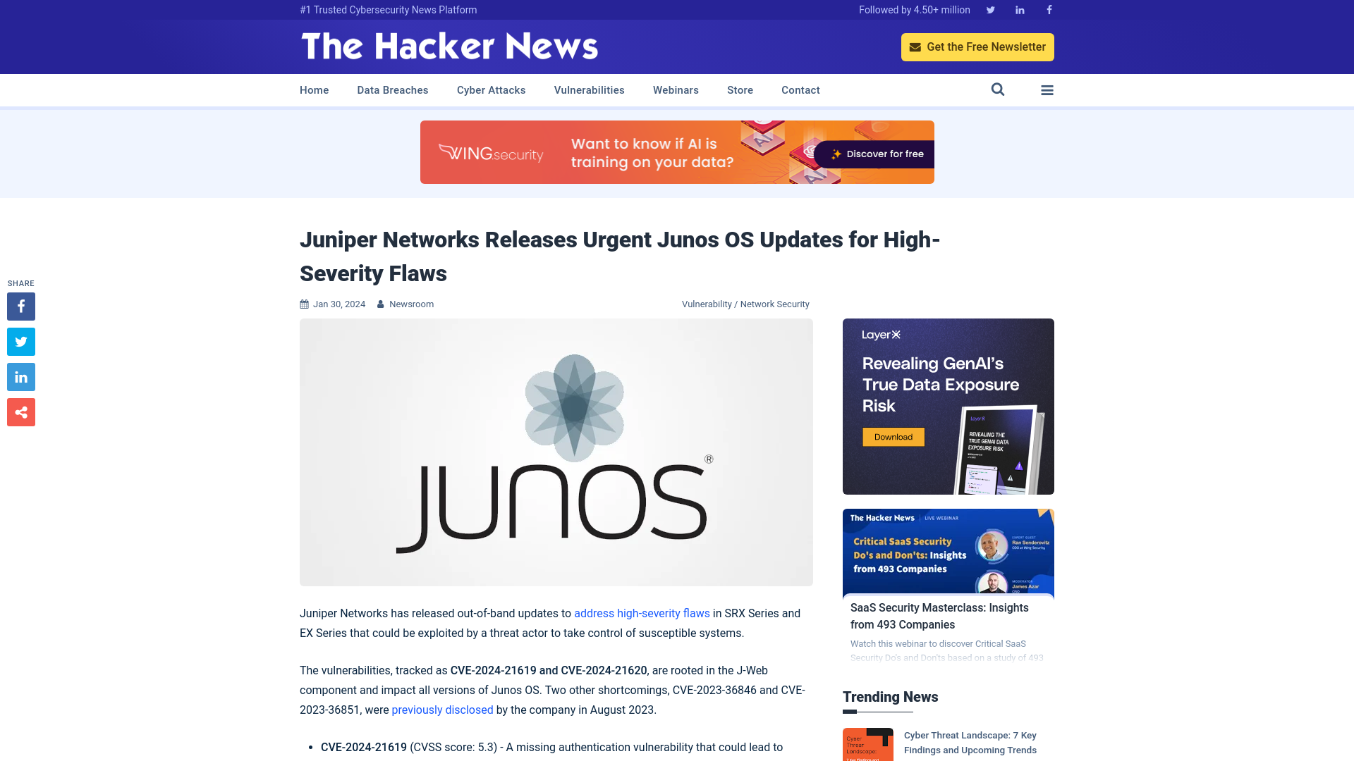 Juniper Networks Releases Urgent Junos OS Updates for High-Severity Flaws