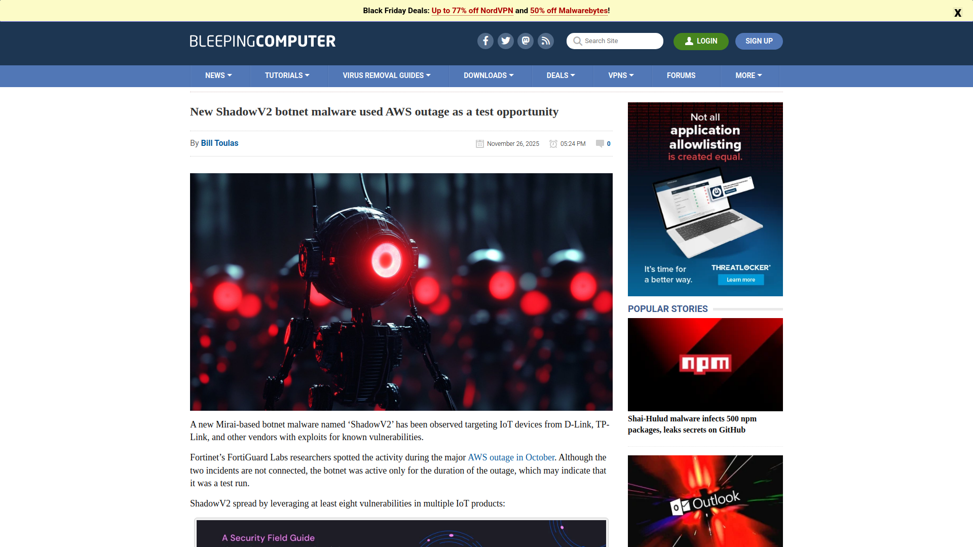 New ShadowV2 botnet malware used AWS outage as a test opportunity