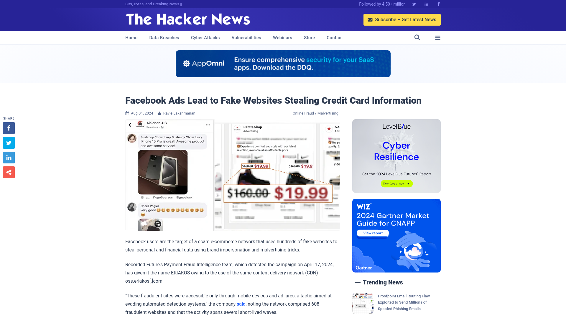 Facebook Ads Lead to Fake Websites Stealing Credit Card Information