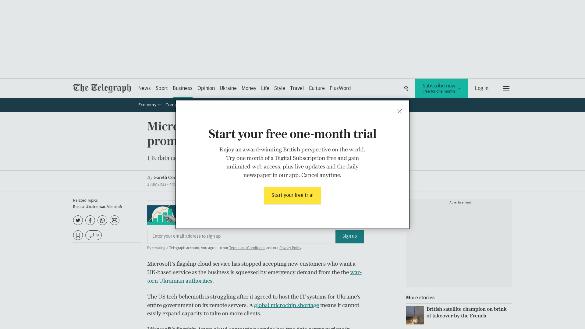 Microsoft declines new cloud customers after promise to Ukraine