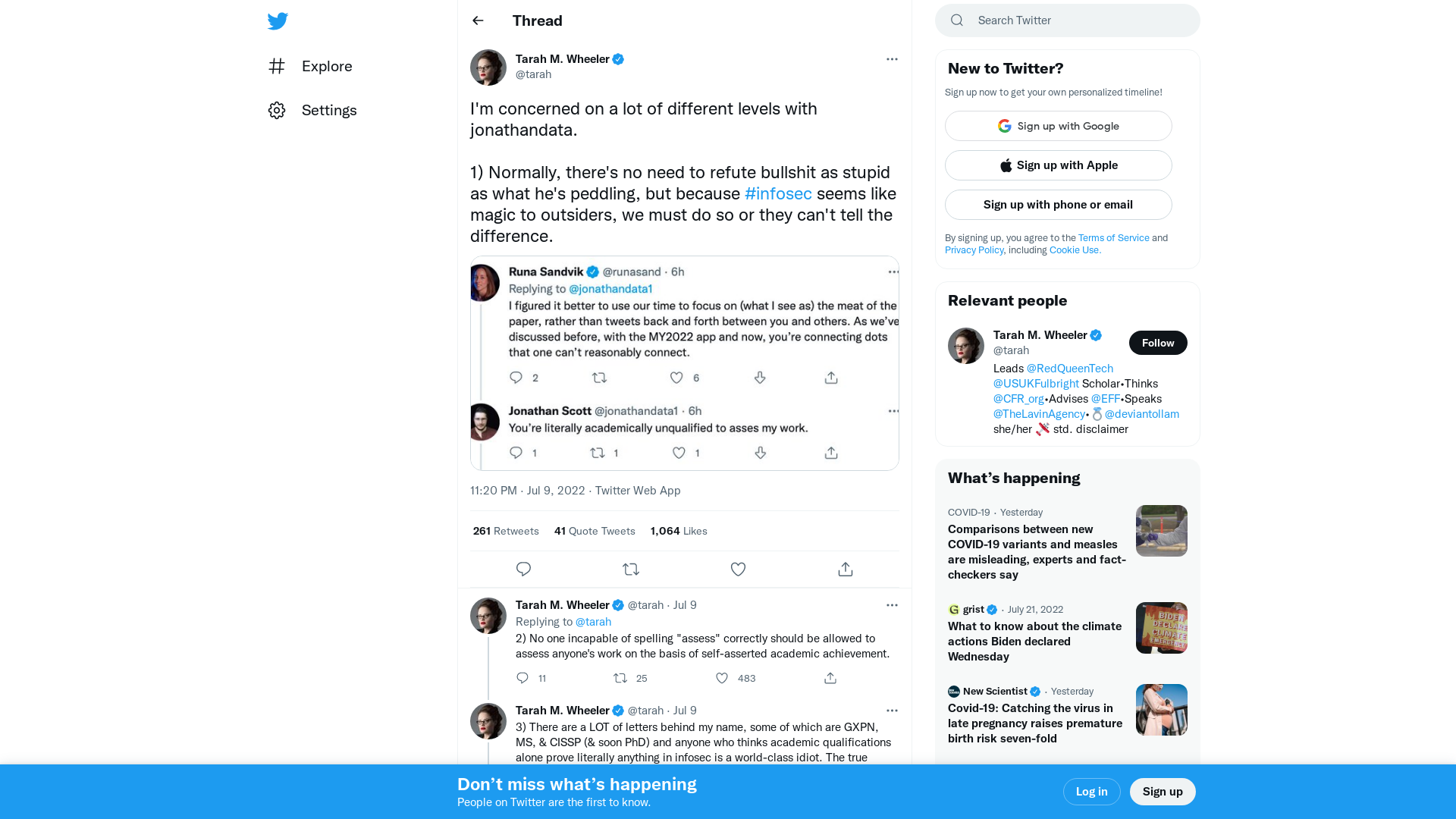 Tarah M. Wheeler on Twitter: "I'm concerned on a lot of different levels with jonathandata. 1) Normally, there's no need to refute bullshit as stupid as what he's peddling, but because #infosec seems like magic to outsiders, we must do so or they can't tell the difference. https://t.co/9BKdUbgpJT" / Twitter