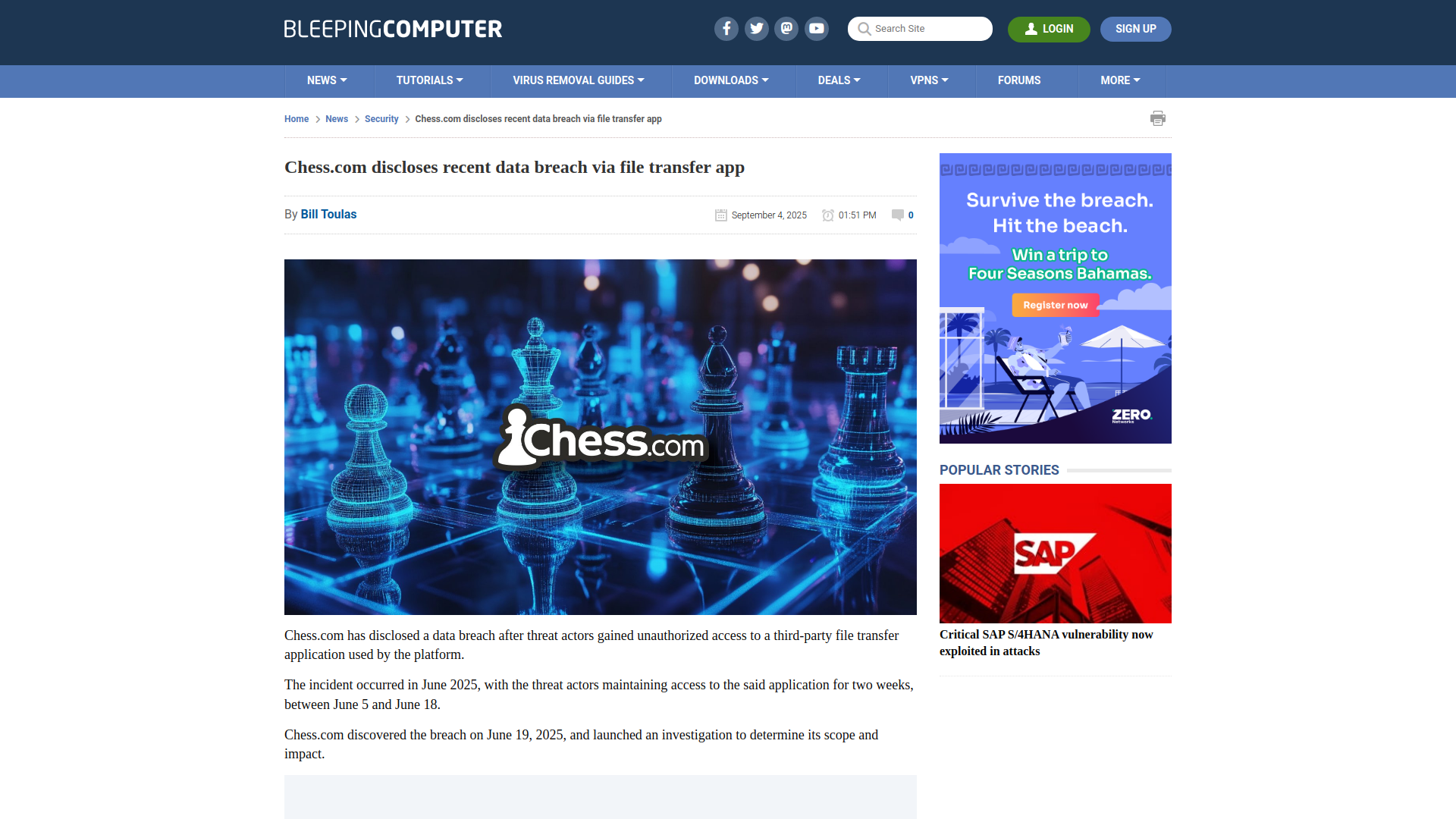 Chess.com discloses recent data breach via file transfer app