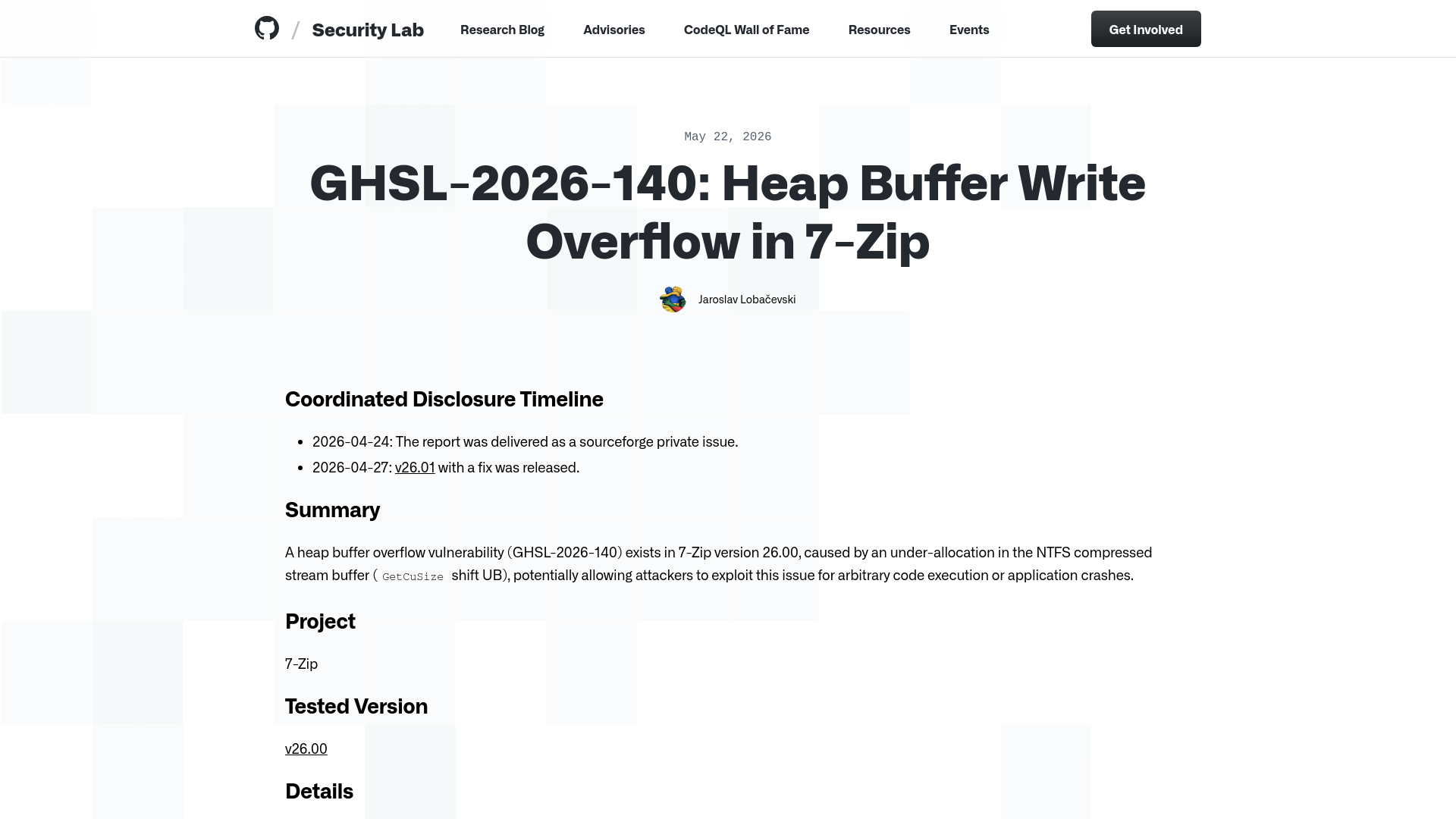 GHSL-2026-140: Heap Buffer Write Overflow in 7-Zip | GitHub Security Lab