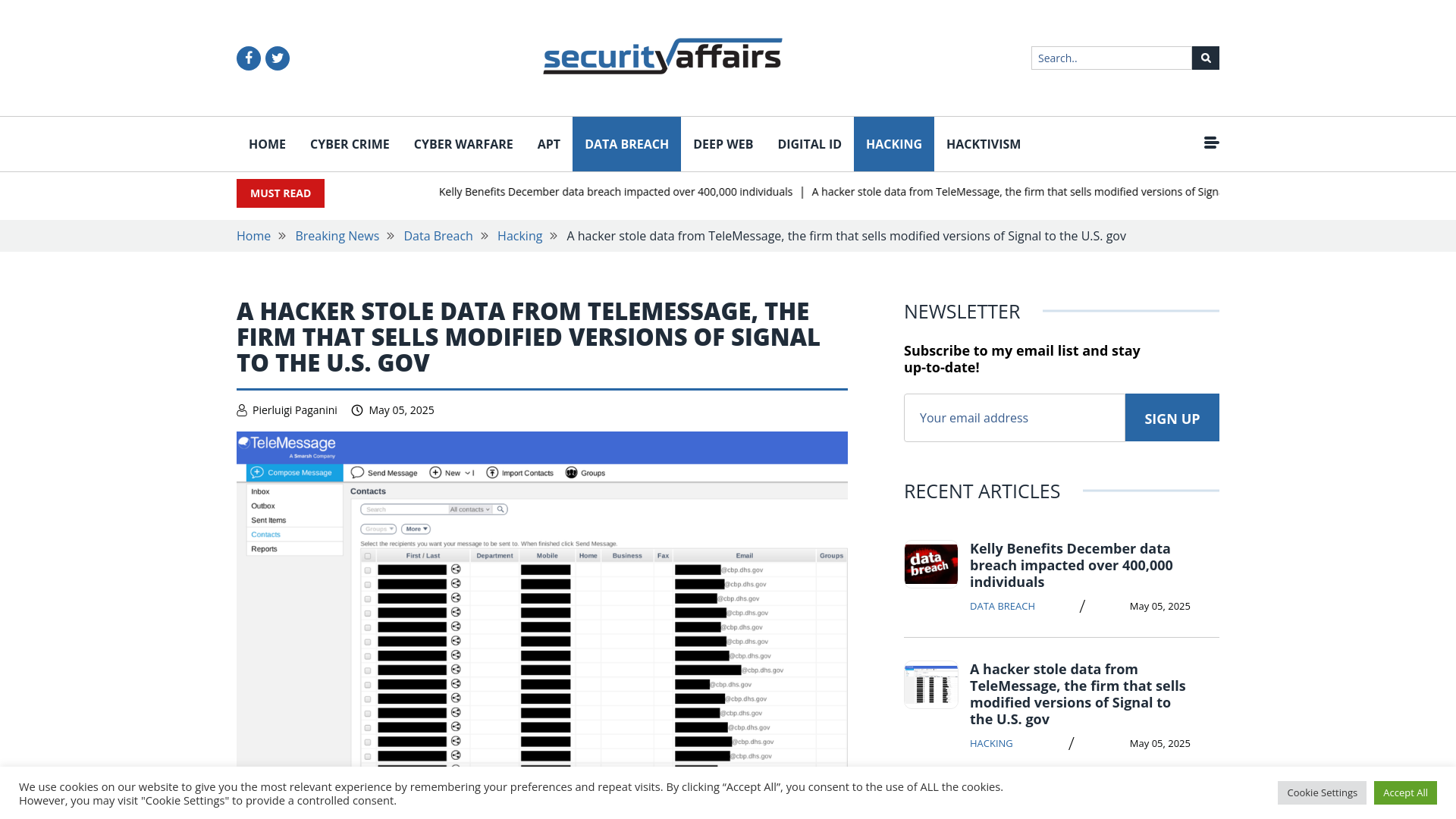 A hacker stole data from TeleMessage, the firm that sells modified versions of Signal to the U.S. gov