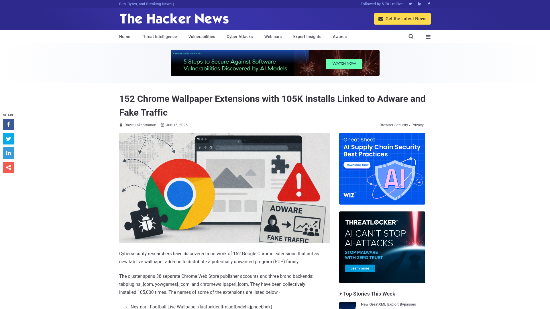 152 Chrome Wallpaper Extensions with 105K Installs Linked to Adware and Fake Traffic