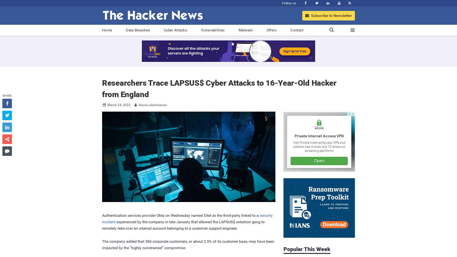 Researchers Trace LAPSUS$ Cyber Attacks to 16-Year-Old Hacker from England