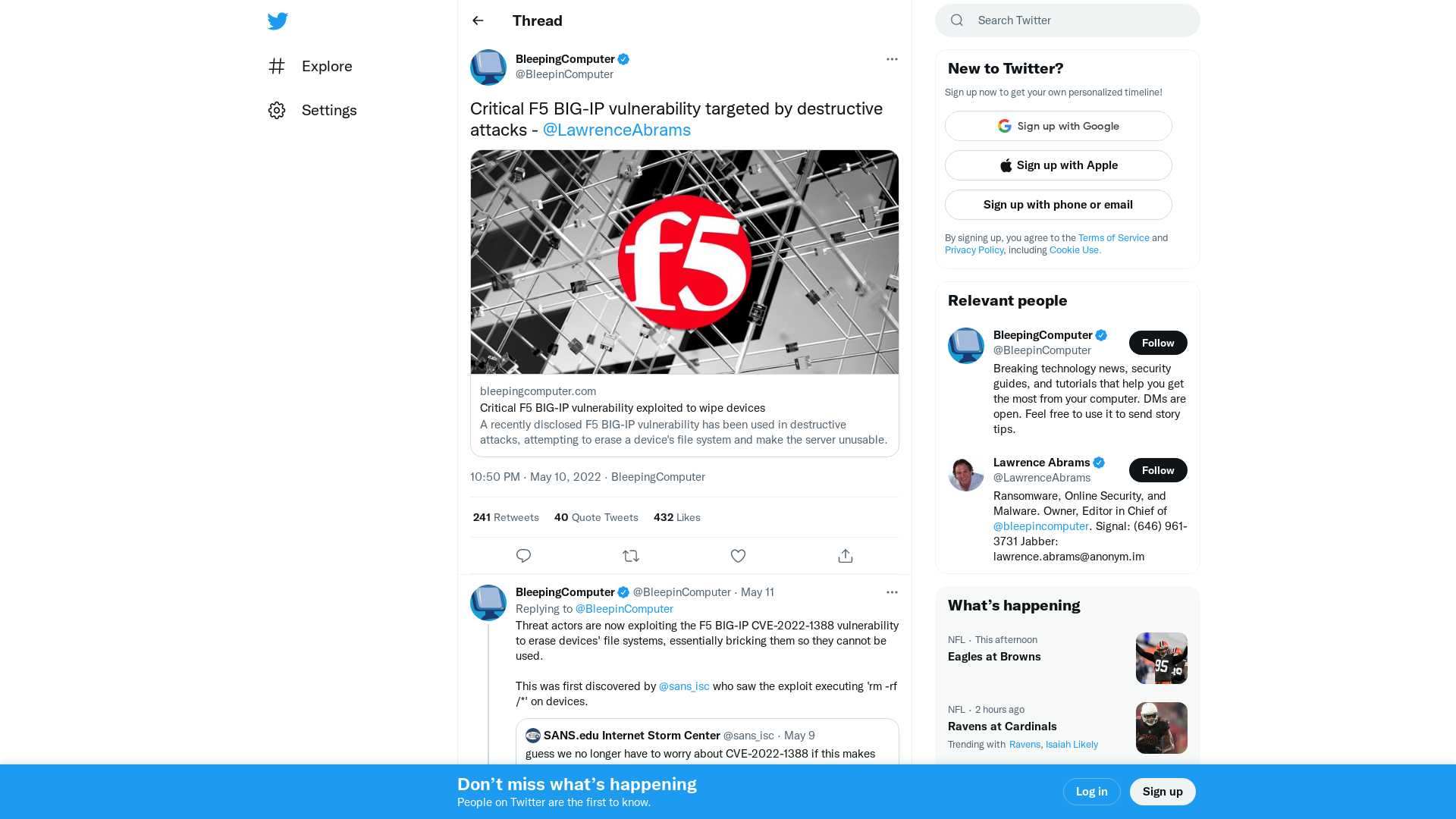 BleepingComputer on Twitter: "Critical F5 BIG-IP vulnerability targeted by destructive attacks - @LawrenceAbrams https://t.co/geIuLmt2KD" / Twitter