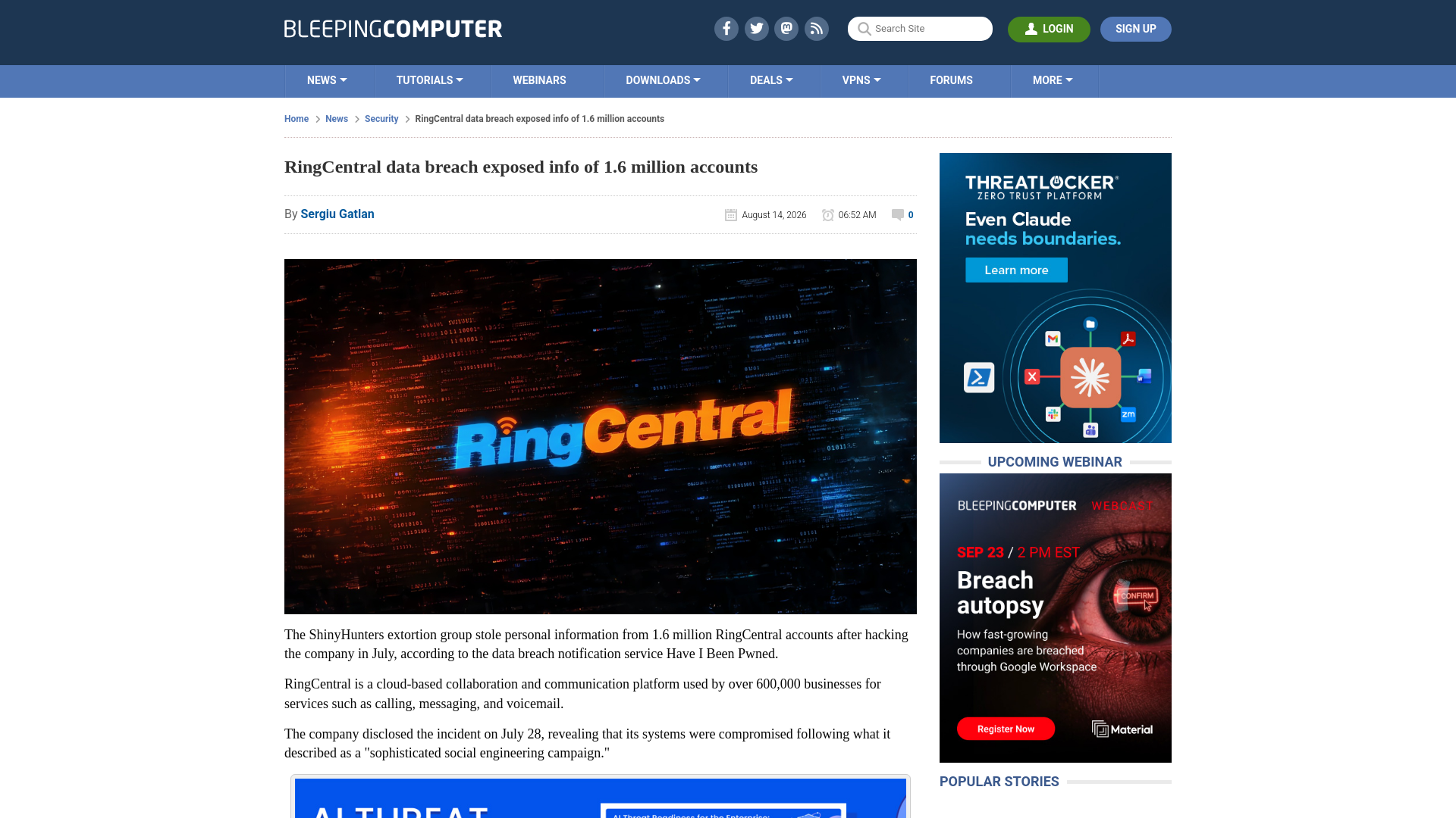 RingCentral data breach exposed info of 1.6 million accounts