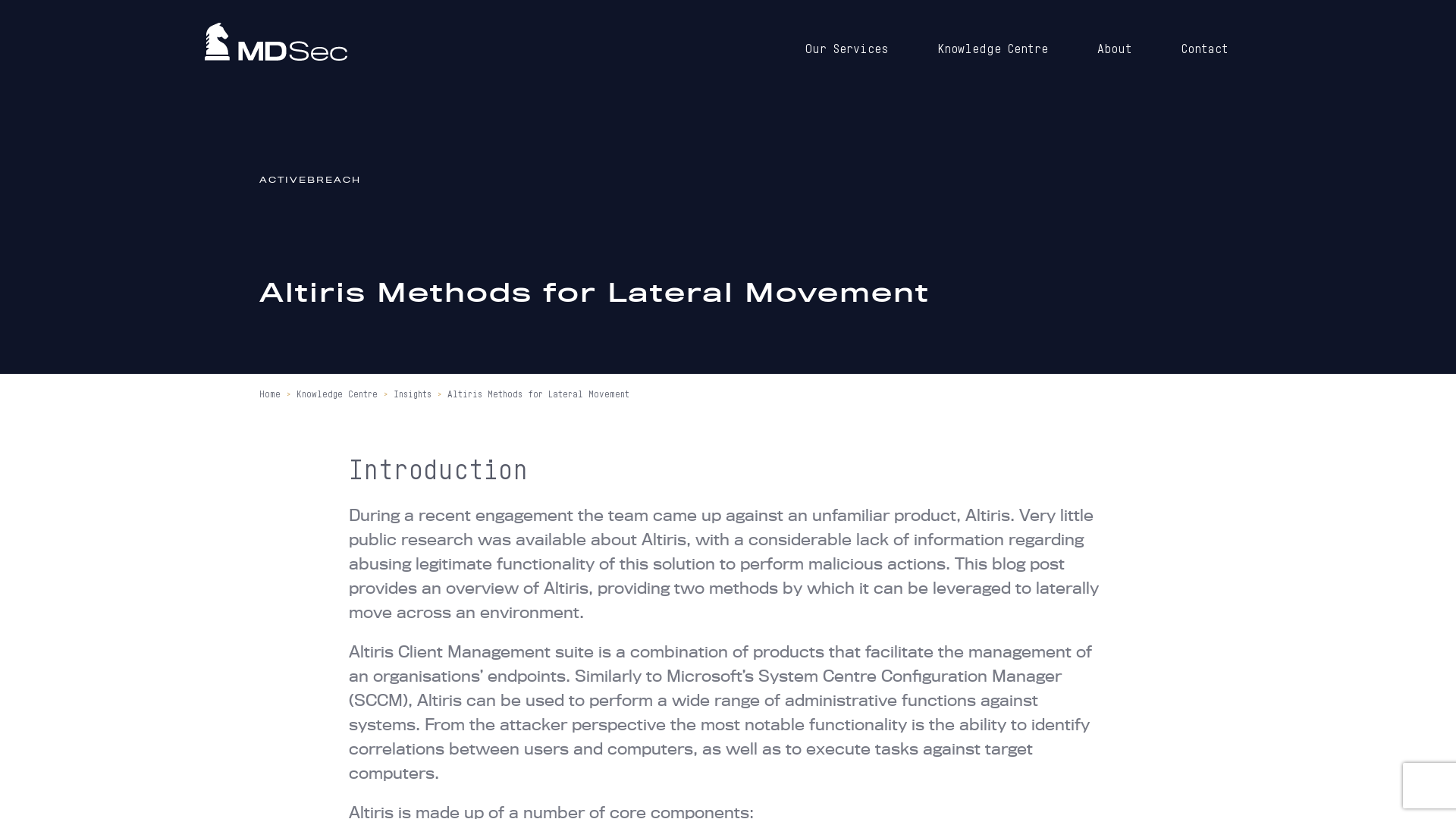 Altiris Methods for Lateral Movement - MDSec