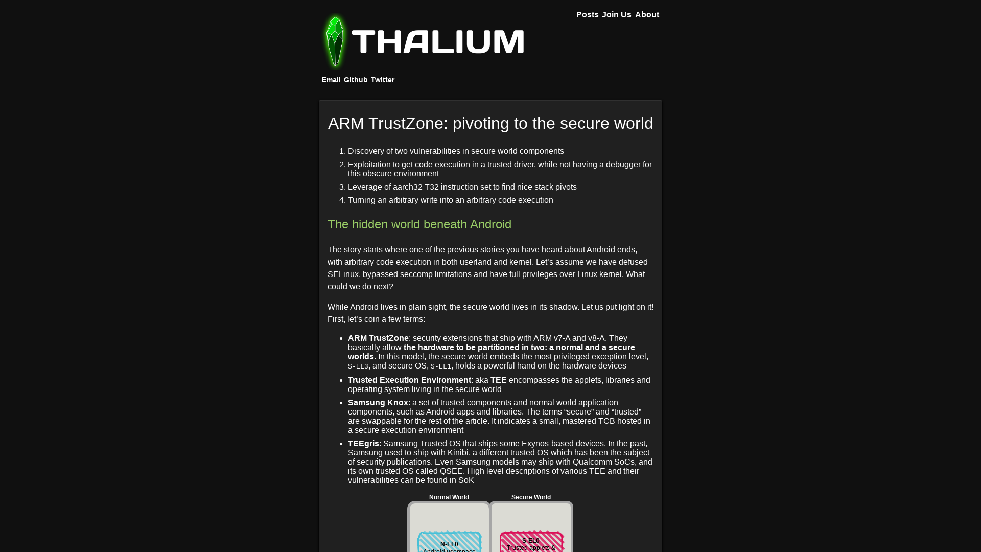 ARM TrustZone: pivoting to the secure world