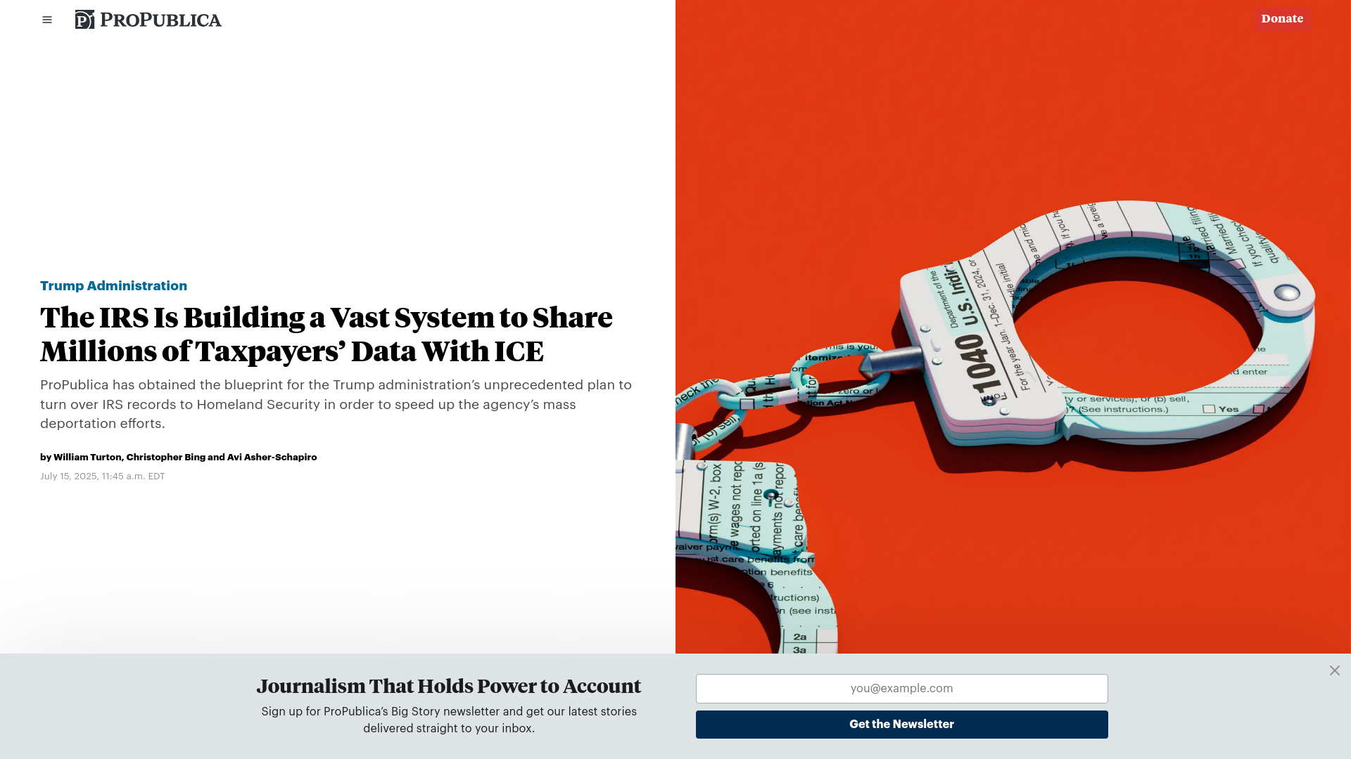 The IRS Is Building a Vast System to Share Tax Records With ICE — ProPublica