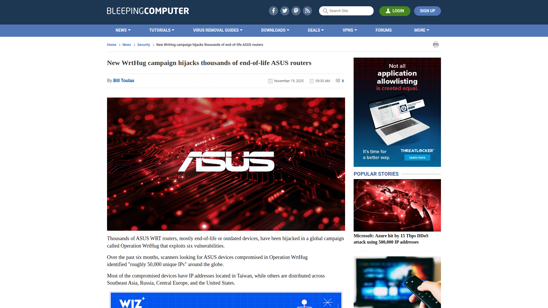 New WrtHug campaign hijacks thousands of end-of-life ASUS routers