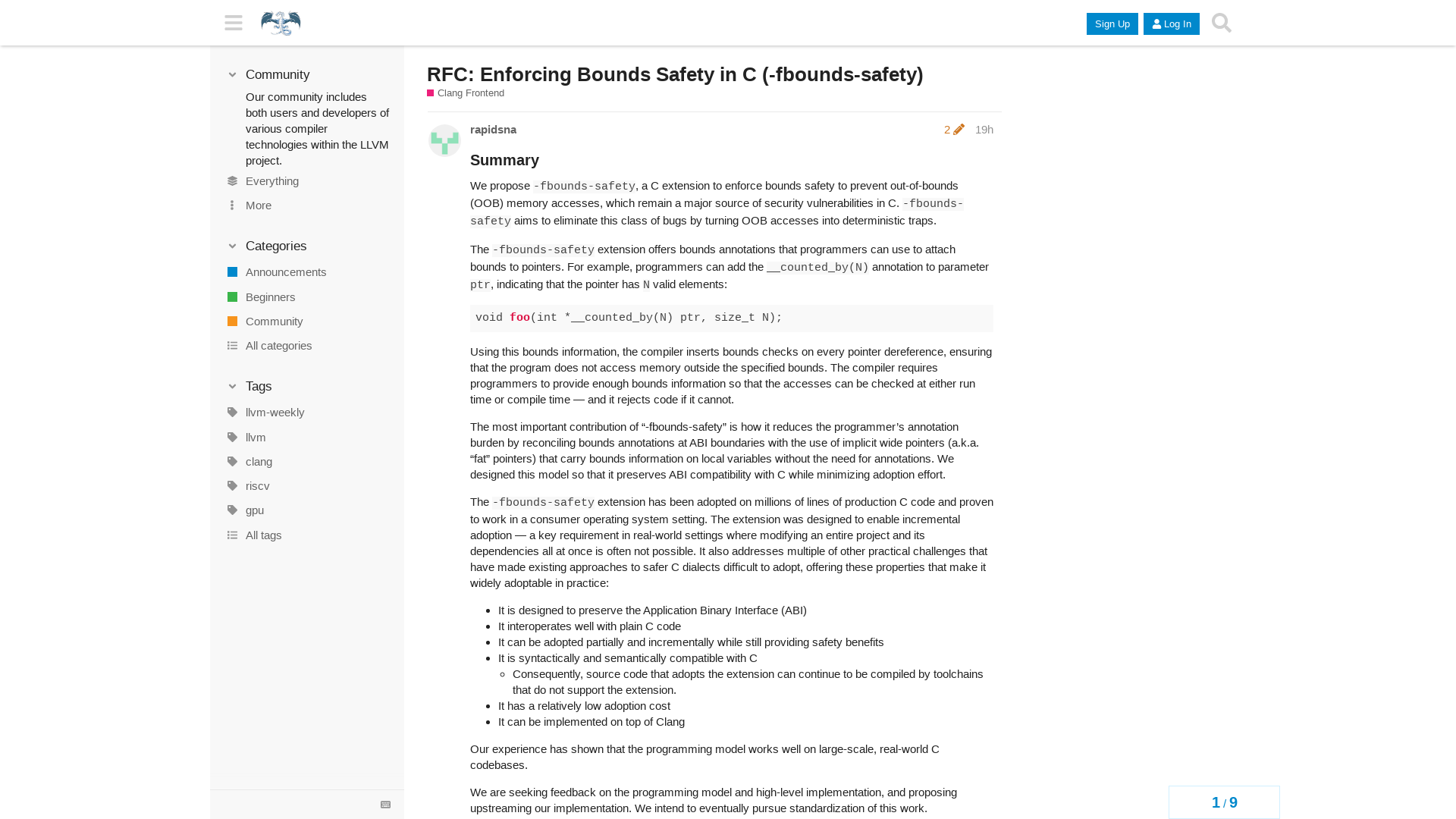 RFC: Enforcing Bounds Safety in C (-fbounds-safety) - Clang Frontend - LLVM Discussion Forums