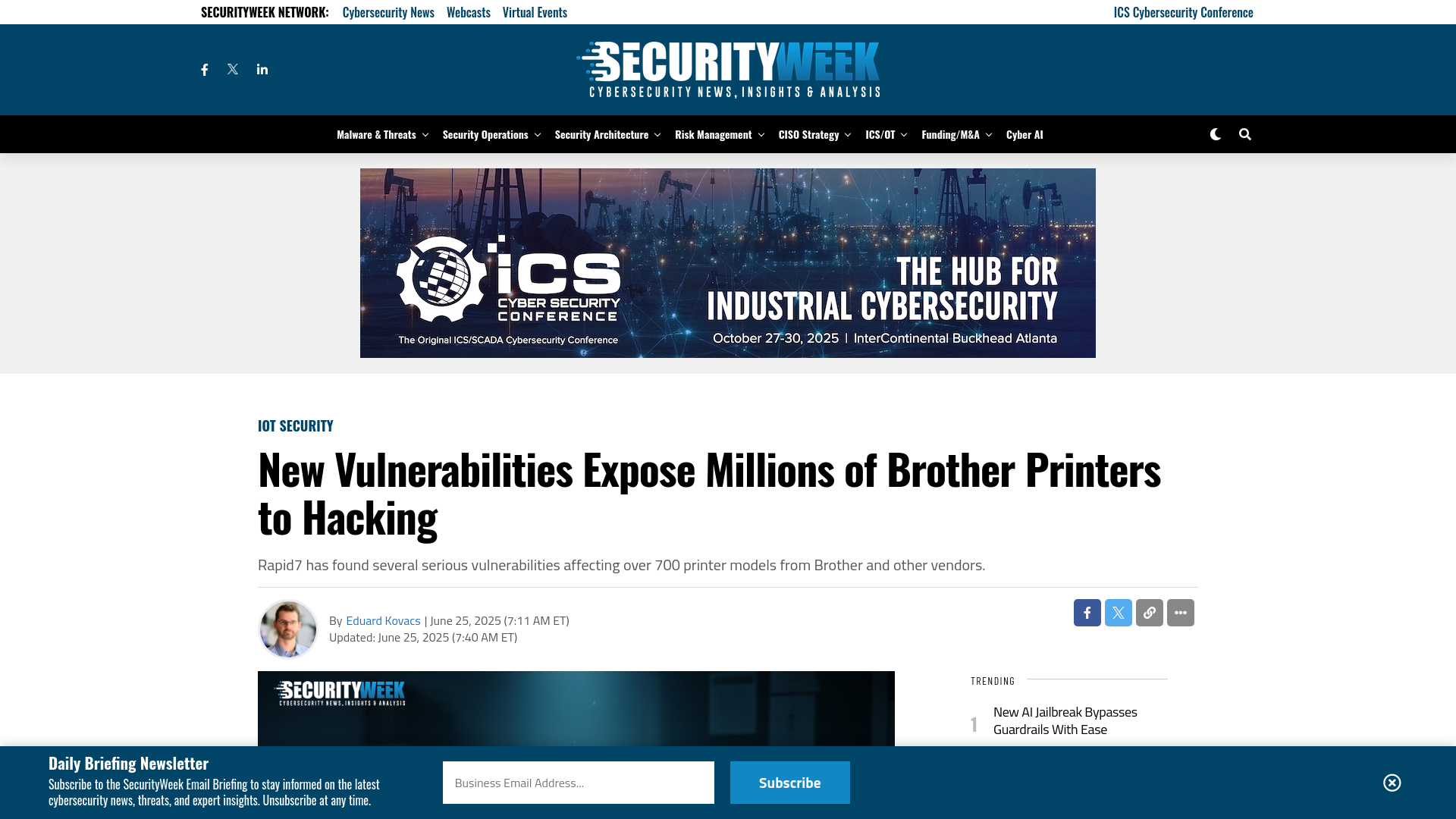 New Vulnerabilities Expose Millions of Brother Printers to Hacking - SecurityWeek