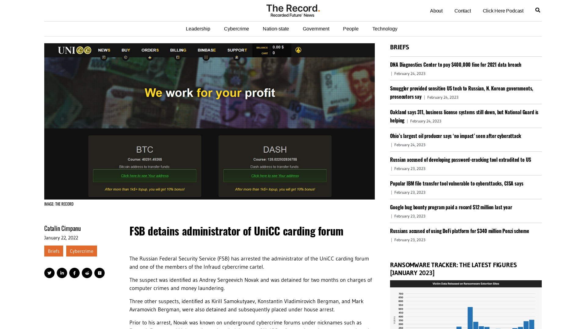 FSB detains administrator of UniCC carding forum - The Record from Recorded Future News