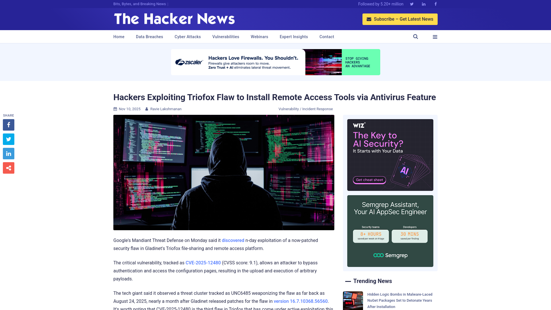 Hackers Exploiting Triofox Flaw to Install Remote Access Tools via Antivirus Feature