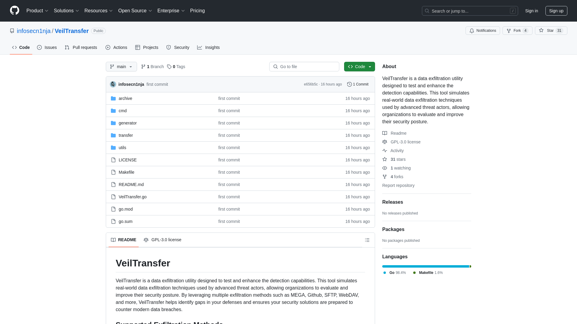 GitHub - infosecn1nja/VeilTransfer: VeilTransfer is a data exfiltration utility designed to test and enhance the detection capabilities. This tool simulates real-world data exfiltration techniques used by advanced threat actors, allowing organizations to evaluate and improve their security posture.