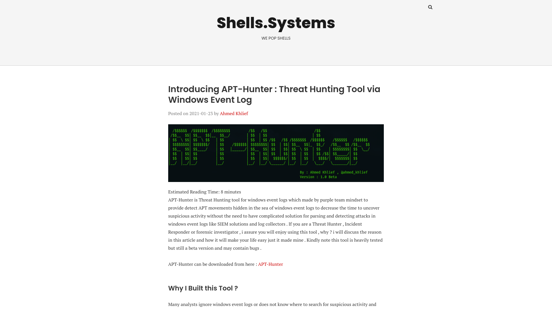 Introducing APT-Hunter : Threat Hunting Tool via Windows Event Log - Shells.Systems