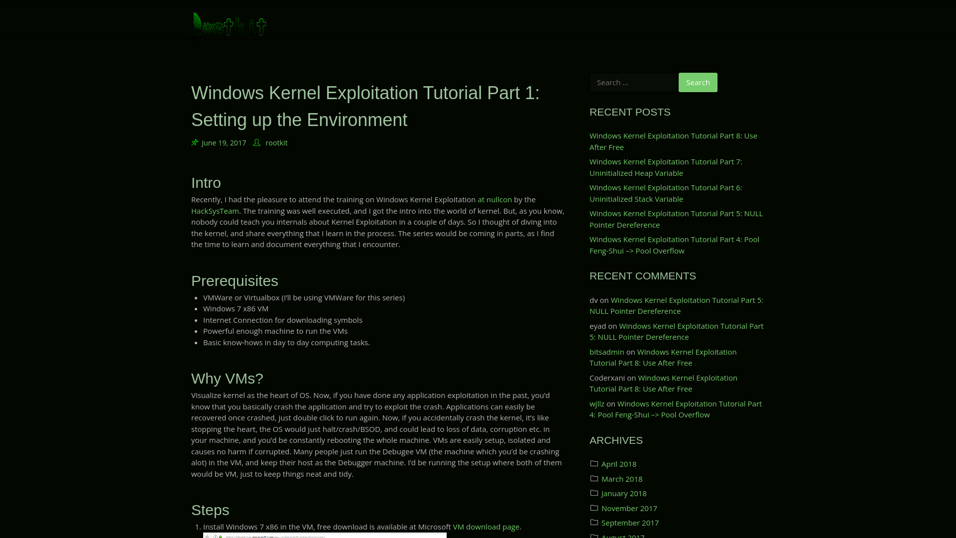 Windows Kernel Exploitation Tutorial Part 1: Setting up the Environment - rootkit