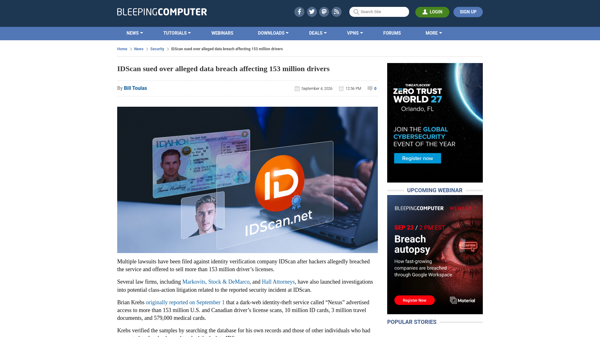 IDScan sued over alleged data breach affecting 153 million drivers