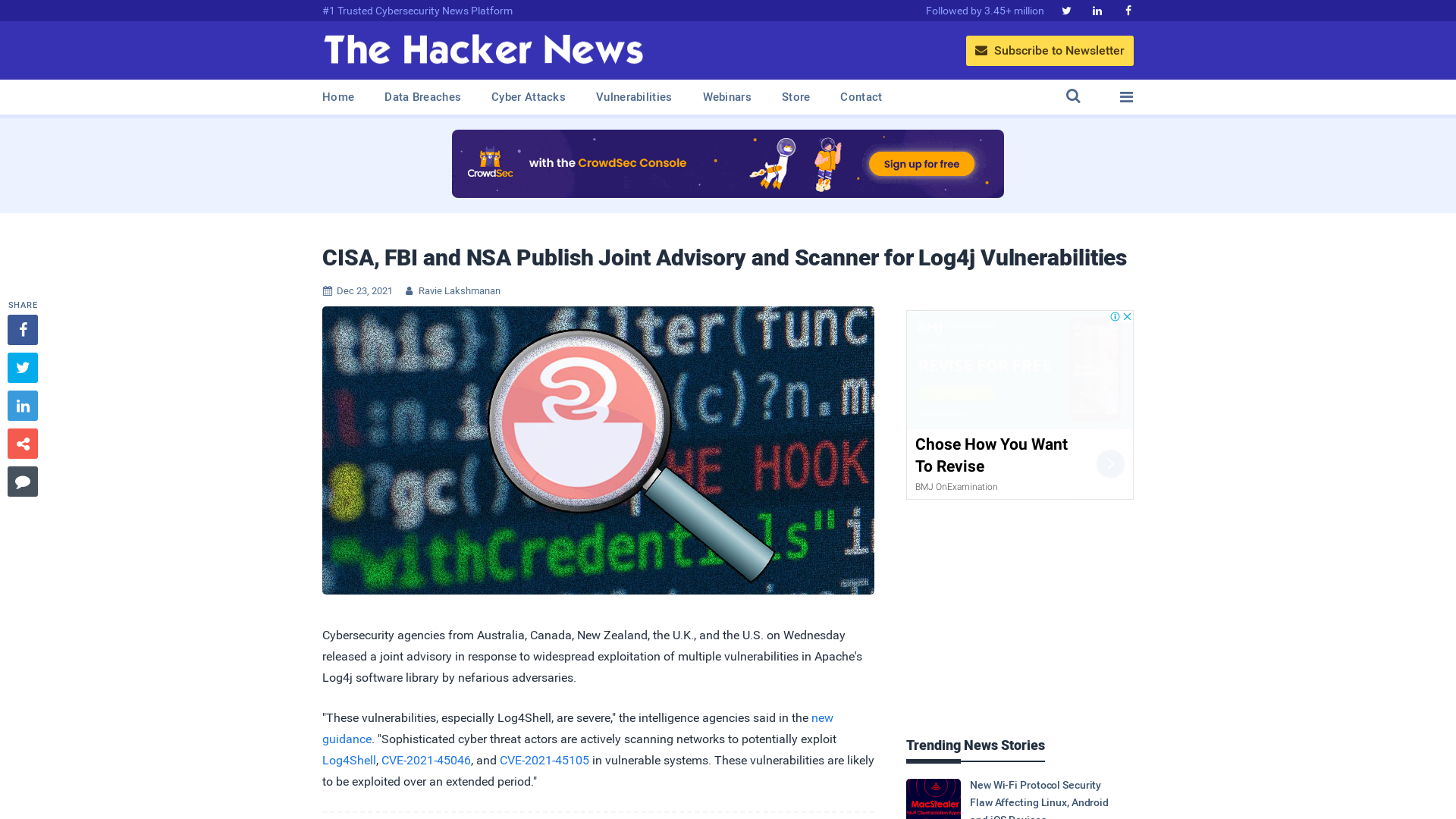 CISA, FBI and NSA Publish Joint Advisory and Scanner for Log4j Vulnerabilities