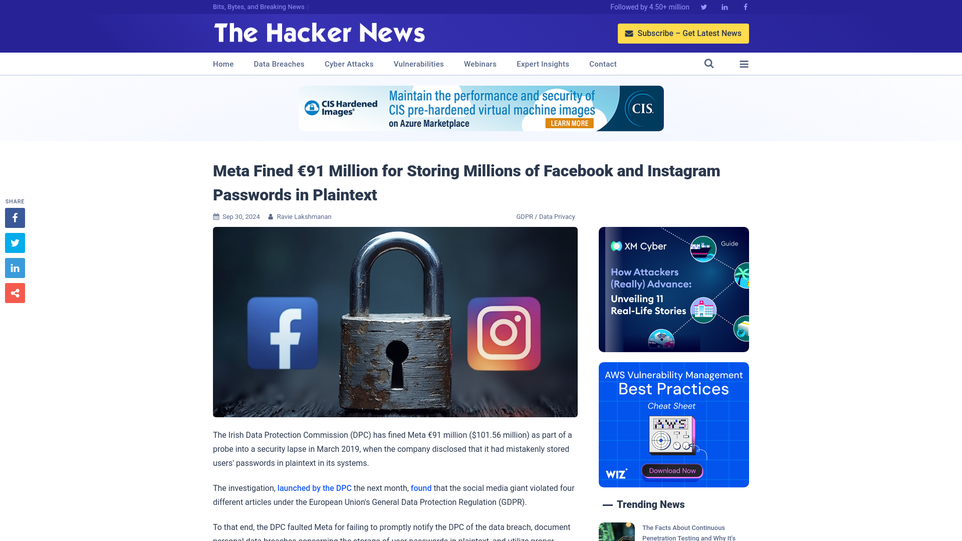 Meta Fined €91 Million for Storing Millions of Facebook and Instagram Passwords in Plaintext