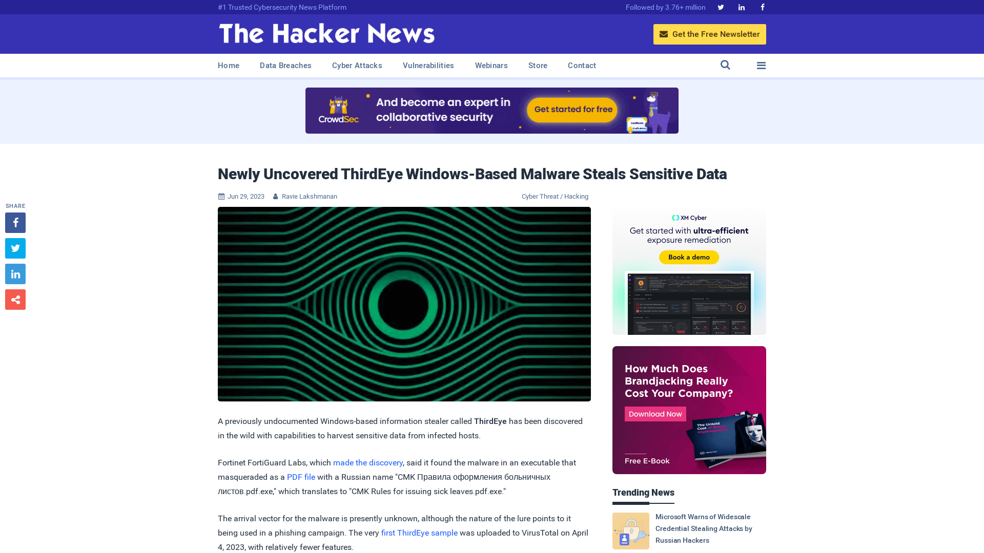 Newly Uncovered ThirdEye Windows-Based Malware Steals Sensitive Data