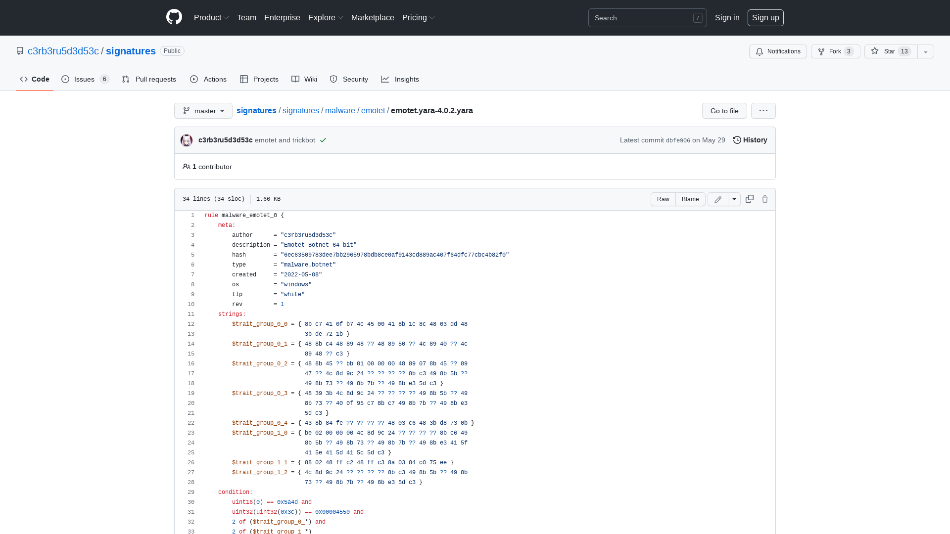 signatures/emotet.yara-4.0.2.yara at master · c3rb3ru5d3d53c/signatures · GitHub