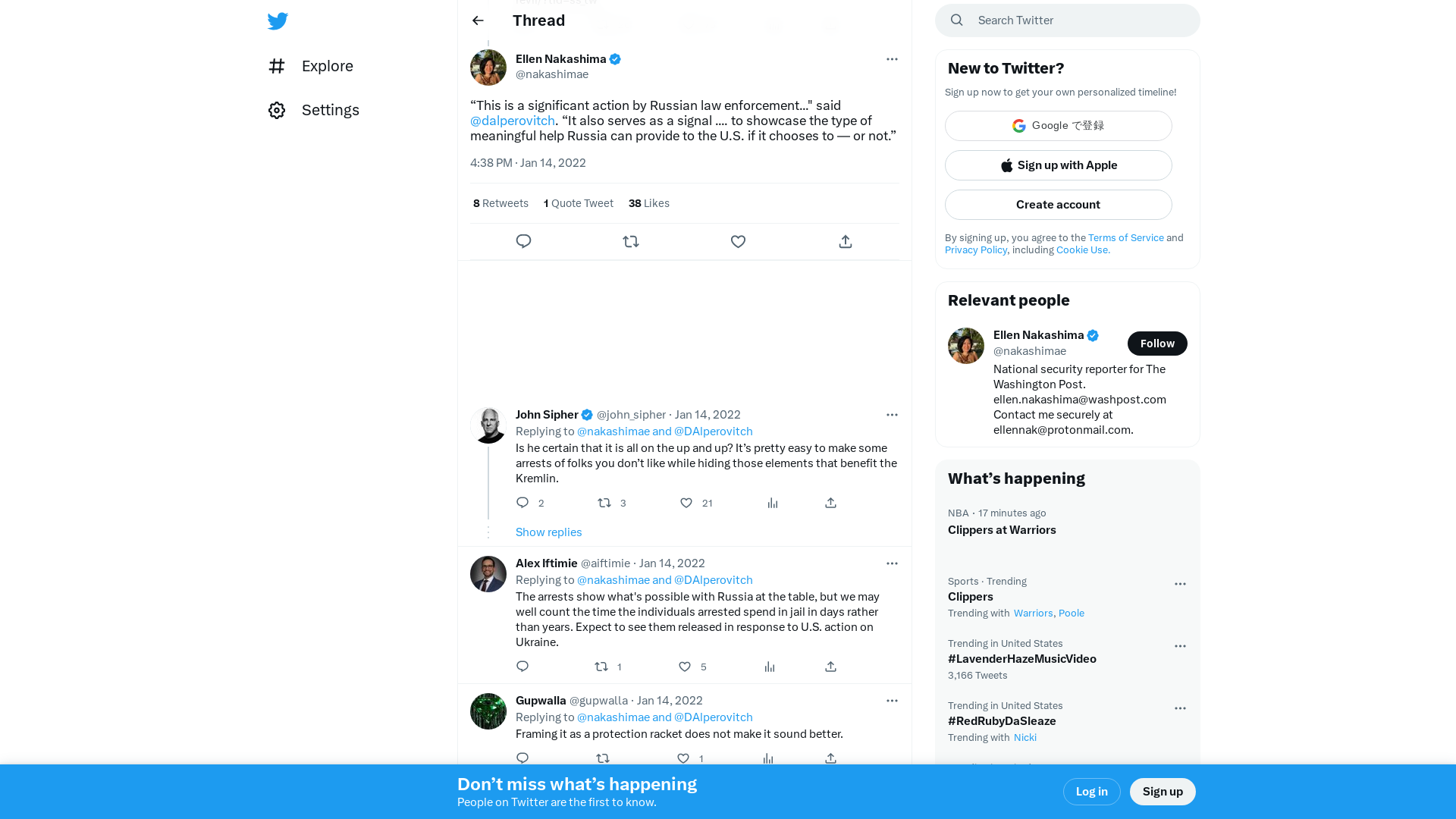 Ellen Nakashima on Twitter: "“This is a significant action by Russian law enforcement..." said @dalperovitch. “It also serves as a signal .... to showcase the type of meaningful help Russia can provide to the U.S. if it chooses to — or not.”" / Twitter